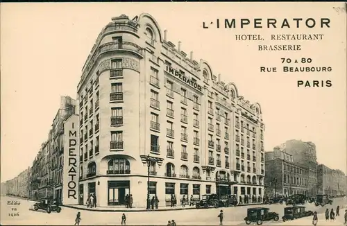 CPA Paris IMPERATOR HOTEL, RESTAURANT RUE BEAUBOURG 1926