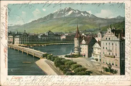 Ansichtskarte Luzern Lucerna Panorama-Ansicht mit Pilatus 1904
