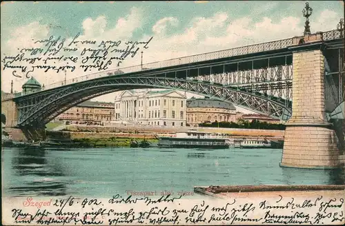 Szegedin Szeged | Сегедин Tiszapart  Brücke 1902   ERBENDORF (Ankunftsstempel)