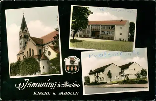 Ansichtskarte Ismaning (bei München) Kirche und Schulen MB 1963