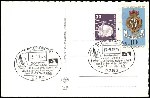 Peter Ording Internationale Strandsegler-Wettbewerbe 1965  gel Sonderstempel