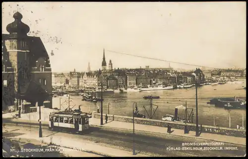 Postcard Stockholm Straßenbahn, Stadtpartie - Fotokarte 1916