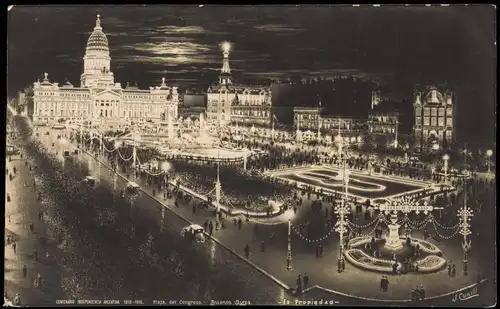 Postcard Buenos Aires Plaza del Congreso. Illumination 1918