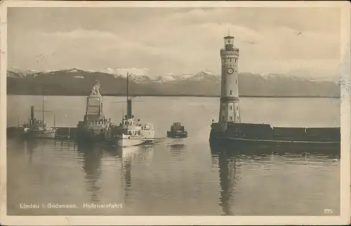 Ansichtskarte Lindau (Bodensee) Hafen Bodensee Schiff 1932
