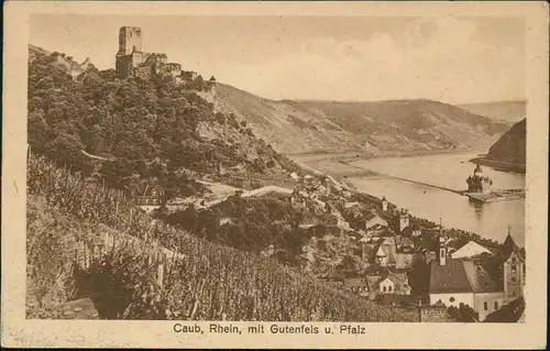 Ansichtskarte Kaub Panorama-Ansicht, Rhein Burg Gutenfels u. Pfalz 1929