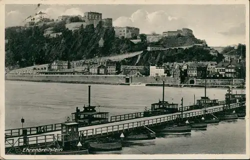 Ansichtskarte Ehrenbreitstein-Koblenz Panorama-Ansicht, Rhein Brücke 1935