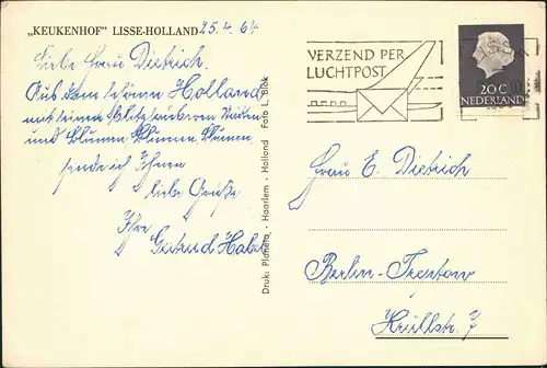 Postkaart Lisse KEUKENHOF LISSE-HOLLAND, Blumen & Pflanzen 1964