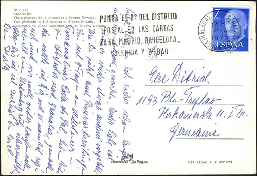 Granada Granada Vista general de la Alhambra y Sierra Nevada 1975