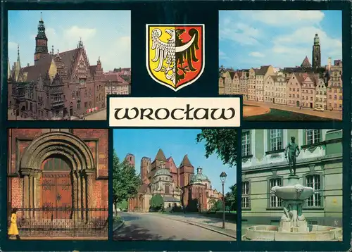 Postcard Breslau Wrocław Mehrbildkarte mit Stadtteilansichten 1974