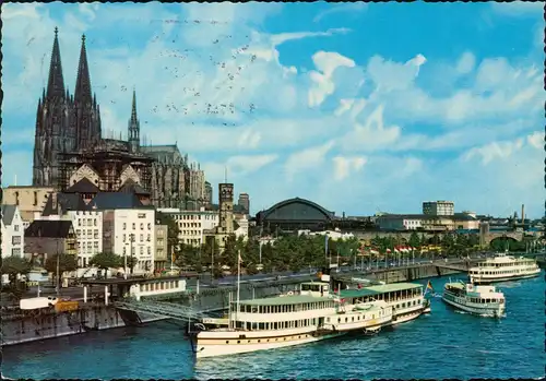 Ansichtskarte Köln Panorama-Ansicht mit Dom und Rhein-Schiff 1967