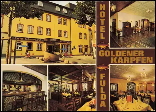Fulda HOTEL-RESTAURANT GOLDENER KARPFEN Am Simpliziusbrunnen (Mehrbild-AK) 1976