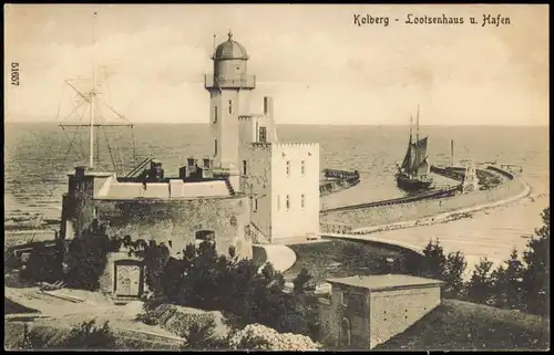Ansichtskarte Kolberg Kołobrzeg Lotsenhaus und Mole 1914