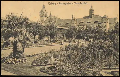 Postcard Kolberg Kołobrzeg Kolberg Rosengarten u. Strandschloß 1916