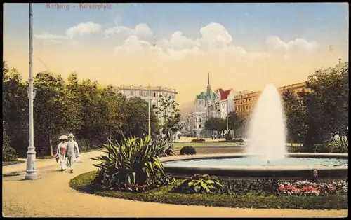 Postcard Kolberg Kołobrzeg Kaiserplatz 1915  gel. Feldpoststempel