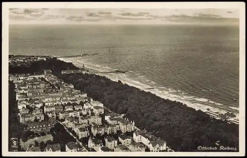 Postcard Kolberg Kołobrzeg Luftbild Stadt Strandschloß 1935