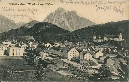 Ansichtskarte Füssen Stadt mit Bahnhof 1905