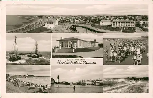 Ansichtskarte Büsum Stadt, Hafen, Flut, Kinder 1959