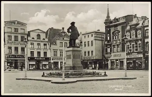 Postcard Lauenburg (Pommern) Lębork Markt, Geschäfte 1930