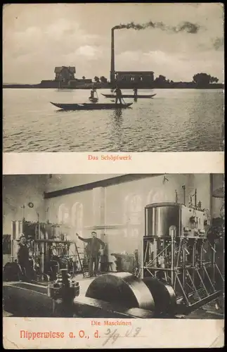Postcard Nipperwiese Ognica 2 Bild Schöpfwerk - Maschinen 1909