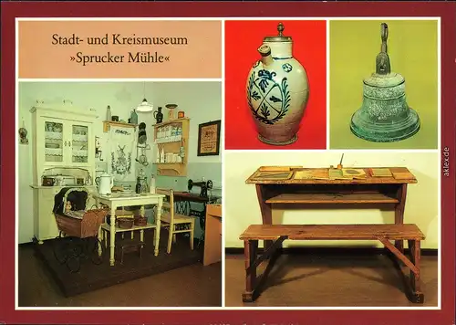 Guben Stadt- und Kreismuseum "Sprucker Mühle": Proletarische Küche, Kanne, Gesindeglocke, Schulbank 1987