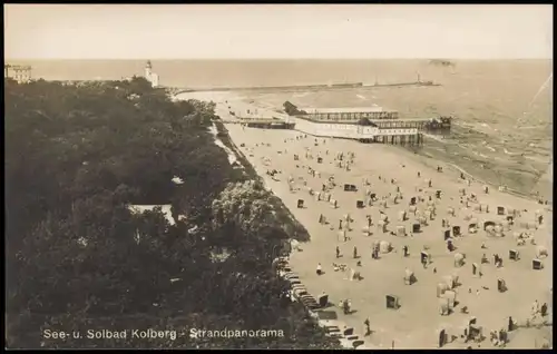 Postcard Kolberg Kołobrzeg Strandpanorama mit Seebrücke 1928