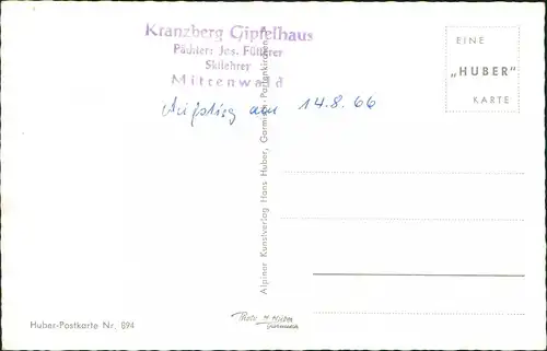 Ansichtskarte Mittenwald Kranzberg Gipfelhaus gegen Karwendel 1962