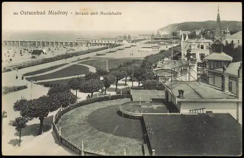 Postcard Misdroy Międzyzdroje Strand, Musikhalle und Villen 1913