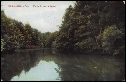 Postcard Rummelsburg (Pommern) Miastko Partie in den Anlagen. 1912