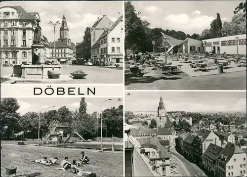 Ansichtskarte Döbeln Roter Platz, HO Gaststätte, Freibad 1975