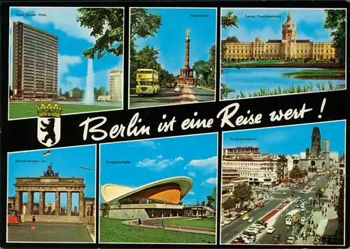 Berlin Mehrbildkarte mit Siegessäule, Schloss Charlottenburg uvm. 1970