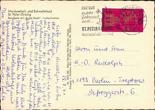 Ansichtskarte St. Peter-Ording Luftbild Sandbank mit "Arche Noah" 1971