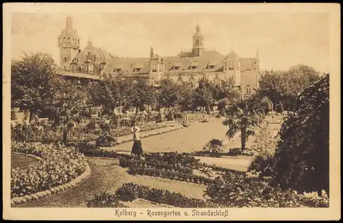 Postcard Kolberg Kołobrzeg Rosengarten u. Strandschloß 1929