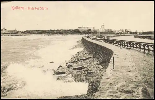 Postcard Kolberg Kołobrzeg Mole, Fernsicht auf Kaufmanns Hotel 1906