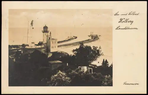 Postcard Kolberg Kołobrzeg Hafen, Leuchtturm 1929