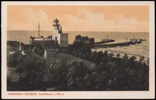 Postcard Kolberg Kołobrzeg Leuchtturm u. Molen 1918