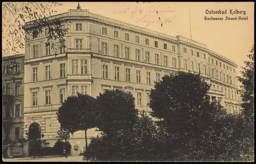 Postcard Kolberg Kołobrzeg Kaufmanns Strand-Hotel 1918  gel. Feldpoststempel
