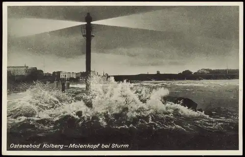 Postcard Kolberg Kołobrzeg Molenkopf bei Sturm - Nacht 1937