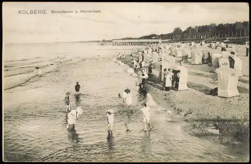 Postcard Kolberg Kołobrzeg Strandleben u. Herrenbad, Herrenbad 1908