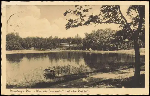 Postcard Nörenberg (Pommern) Ińsko Badeanstalt, Parkhaus - Pommern 1938