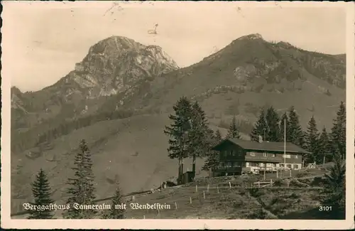 Ansichtskarte Bayrischzell Berggasthaus Tanneralm mit Wendelstein 1955