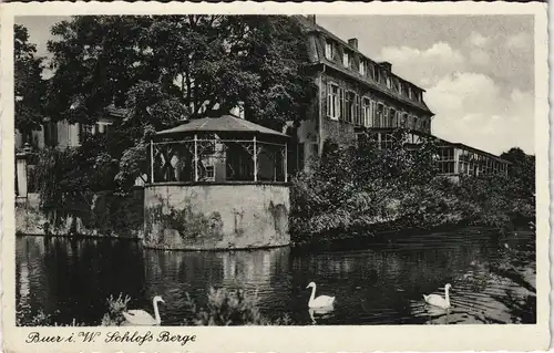 Ansichtskarte Buer-Gelsenkirchen Schloß Schwäne gel. Bahnpost 1938