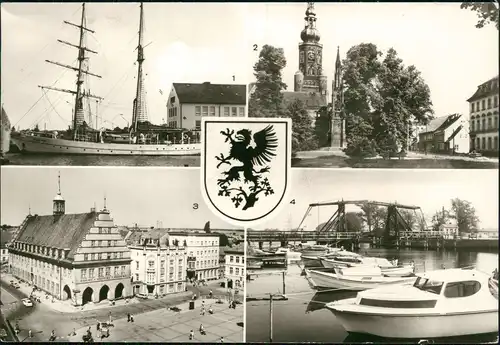 Greifswald DDR MB mit Wieck, Segelschulschiff, Dom St. Nikolai u. Rathaus 1982