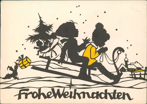 Weihnachten Christmas Schattenriss Motiv der Kind und Familie E.V. Würzburg 1950