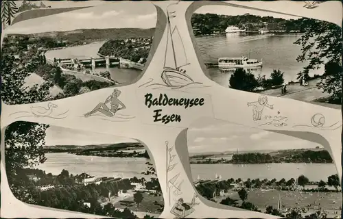 Bredeney-Essen (Ruhr) Baldeneysee Mehrbildkarte 4 Ansichten 1957