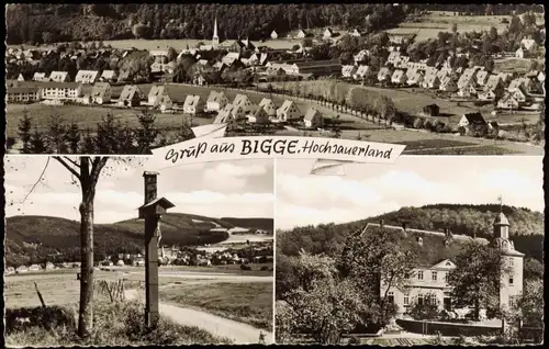 Ansichtskarte Bigge (Sauerland)-Olsberg 3 Bild: Straßen, Schloß, Kreuz 1956