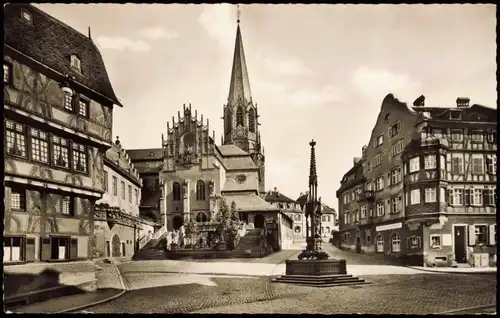 Ansichtskarte Aschaffenburg Straßenpartie, Stiftskirche 1954