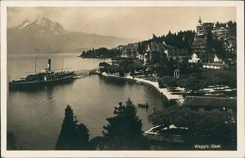 Ansichtskarte Weggis Quai und Dampfer - Fotokarte 1927