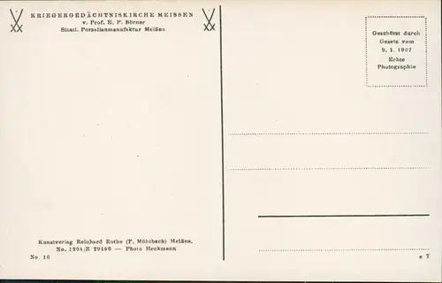 Ansichtskarte Meißen Kriegergedächtniskirche, Meißner Porzellan 1928