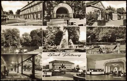 Bad Driburg Mehrbild-AK u.a. mit Musik-Pavillon Caspar- Kurpark-Eingang 1960