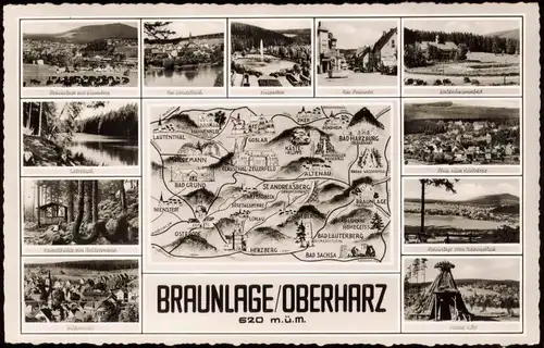 Braunlage Mehrbildkarte mit Ortsansichten und Umgebungskarte 1960